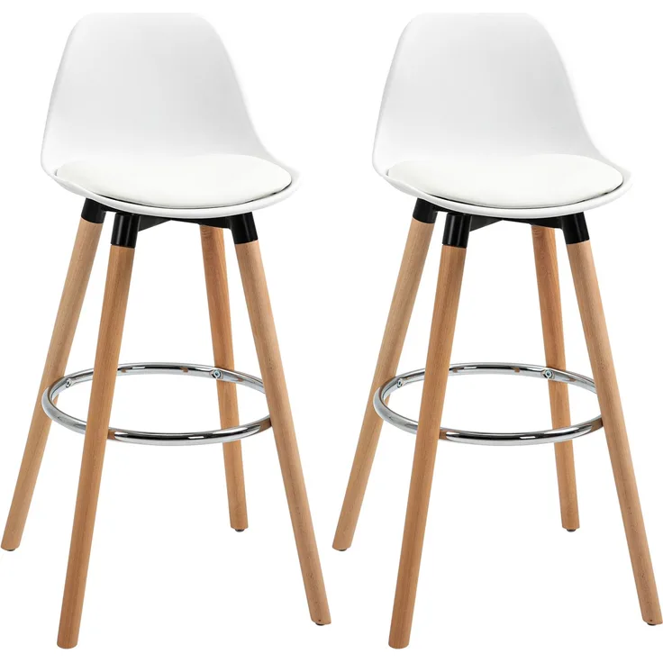 2er-Set Barhocker Küchenhocker Barstuhl mit Fußstützen Kunstleder Weiß 38,5 x 42,5 x 91 cm für Esszimmer Küche--Weiß--38.5x42.5x91cm--YOUDENOVA