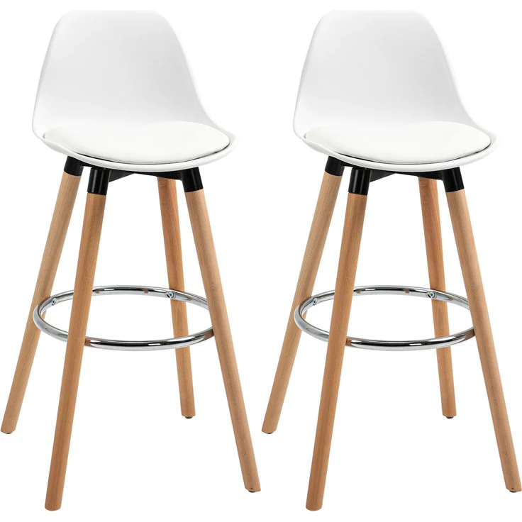 2er-Set Barhocker Küchenhocker Barstuhl mit Fußstützen Kunstleder Weiß 38,5 x 42,5 x 91 cm für Esszimmer Küche--Weiß--38.5x42.5x91cm--YOUDENOVA – Bild 1
