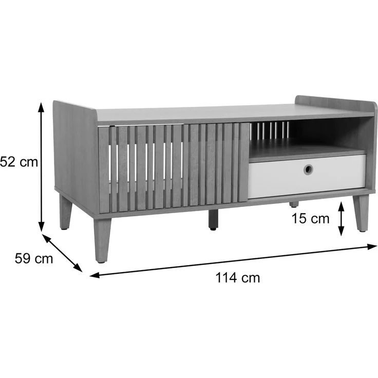 Couchtisch HWC-M48, Wohnzimmertisch Tisch Sofatisch, 52x114x59cm ~ natur, Schublade weiß – Bild 3
