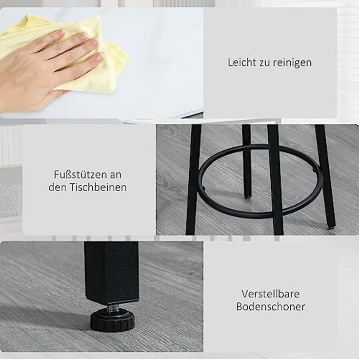 HOMCOM Bargruppe Bartisch mit Barhocker Set, 3-teiliges Bartisch Set für Esszimmer, (3-tlg) – Bild 5
