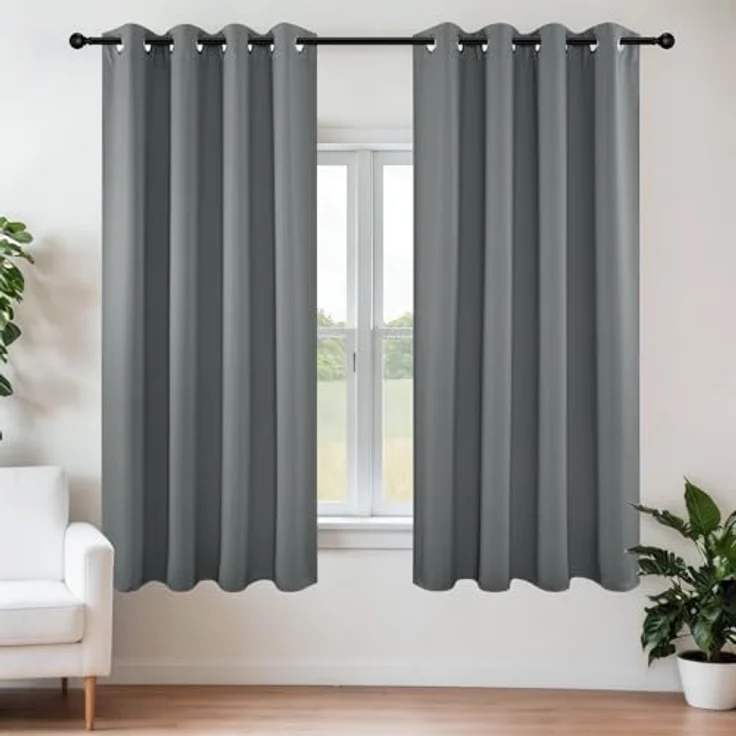 Joydeco Verdunkelungsvorhänge, 2 Paneele, thermische Isolierung, Raumverdunkelung, mit Ösen, für Wohnzimmer, Schlafzimmer, Fenster, Länge ca. 160 cm – Bild 1