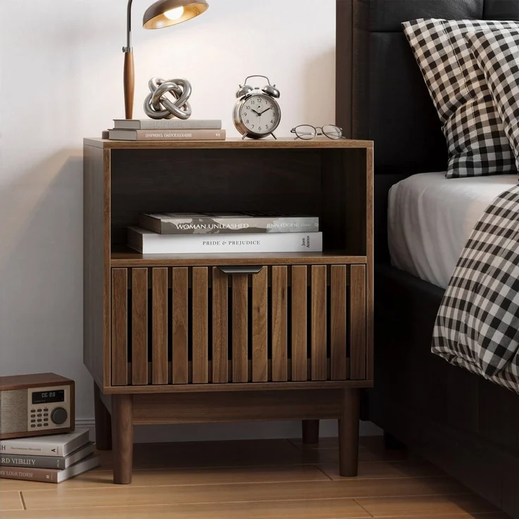 Celya Nachttisch 45 x 39 x 56.5 cm, Streifenmuster-Design mit einer Schublade (1er-set, mit 1 offenes Ablagefach, Geeignet für Schlafzimmer, Flur, Wohnzimmer) – Bild 1