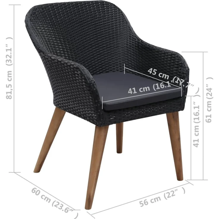 Gartenstuhl EGOS 2er Set Poly-Rattan 62,5x55x82 cm mit Polster Schwarz | Gartenstuhl Rattan Outdoorstühle Balkonstühle – Bild 8