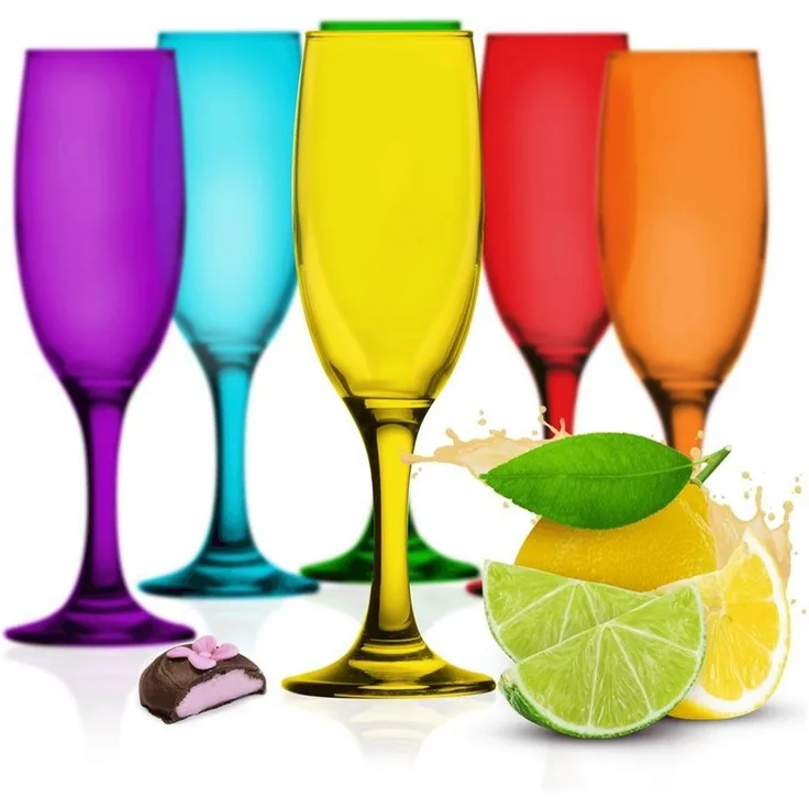 6 bunte Sektgläser 200ml Sektkelche Champagner Prosecco Sektglas Proseccoglas
