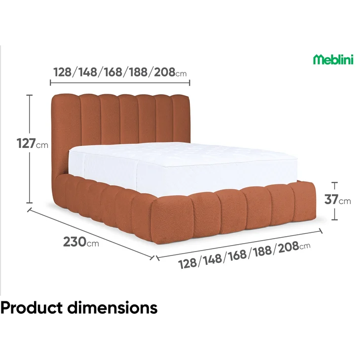 MEBLINI Polsterbett 140x200 mit Lattenrost mit Matratze - CARLOS - Orange Boucle - Bubble Bett - Cloud Bett - Marshmallow Bed - Kopfteil Bett mit Stauraum – Bild 7