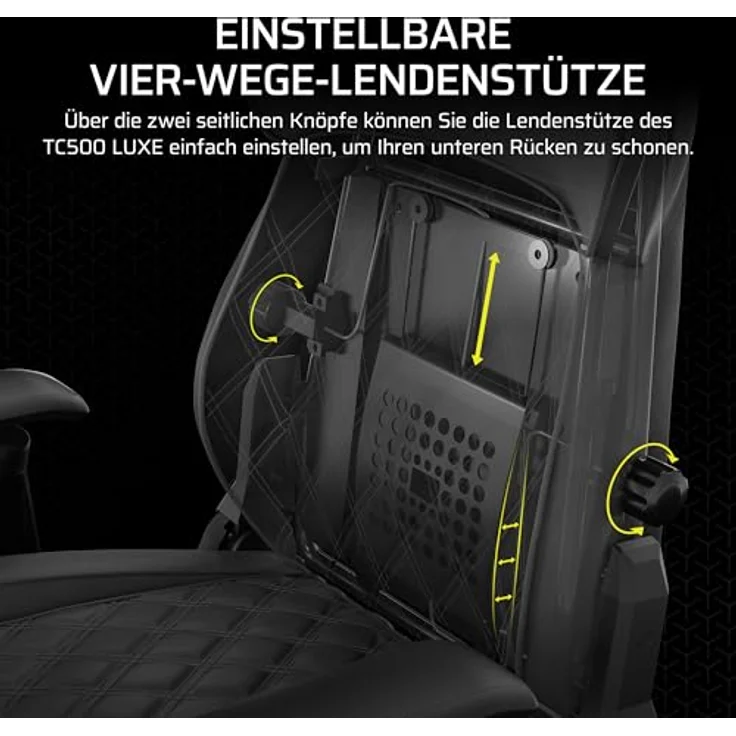 Corsair TC500 Luxe Gaming-Stuhl mit verstellbarer Lendenstütze und Omniflex-Armlehnen, Shadow – Bild 3