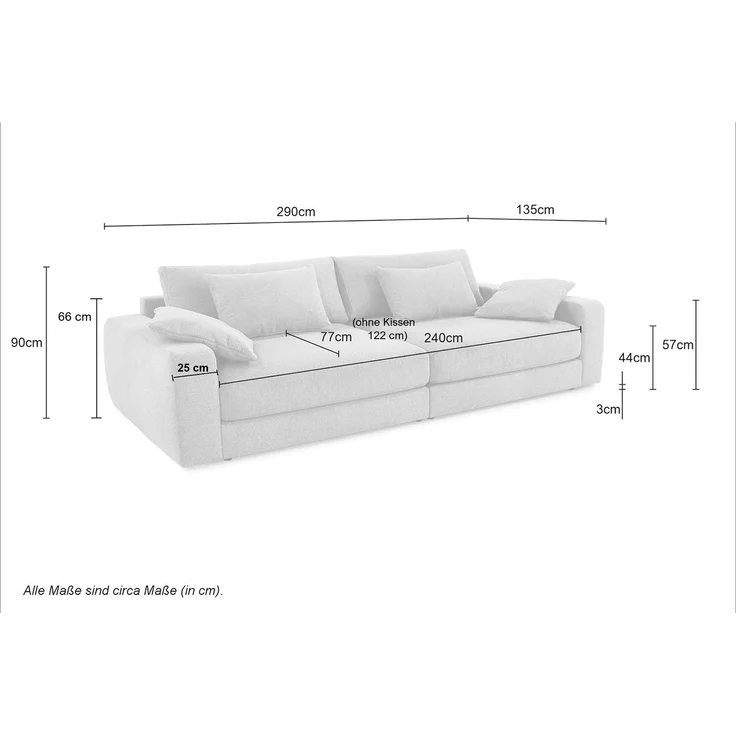 Big-Sofa 290 cm breit Federkern Polsterung tiefe Lounge Couch Cord Braun Taupe – Bild 9
