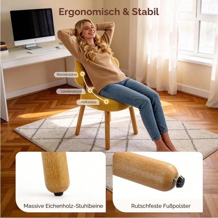 VINGLI Holzstuhl Wolkenform, Gepolsterter Schminktisch Stuhl (Verfügbare Farben) – Bild 4
