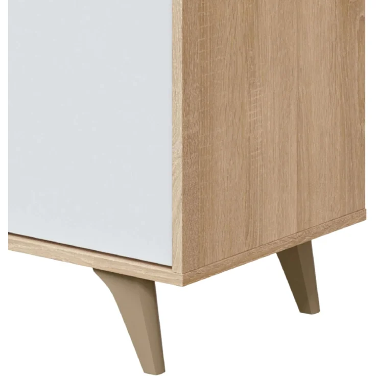 Habitdesign, modernes Sideboard mit 3 Türen – Buffet für Wohnzimmer oder Esszimmer, Beistellschrank mit viel Stauraum in Artik weiß & Eiche, Maße: 154 x 75 x 40 cm (B x H x T), Modell Kikua Plus – Bild 6