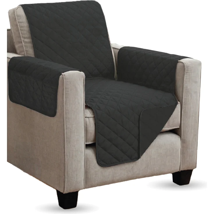 Sesselschoner ( Schwarz ) gesteppt - 190x165cm - Sesselauflage mit Armlehnen und Taschen - Sesselüberwurf ÖKO-Tex Schoner für Sessel - Überwurf – Bild 1