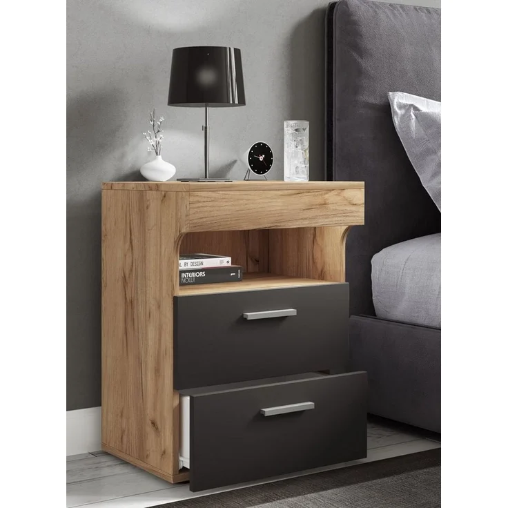 VCM Nachttisch Slepal 919083 Honig-Eiche / Anthrazit H. 61 x B. 45 x T. 39 cm – Bild 4