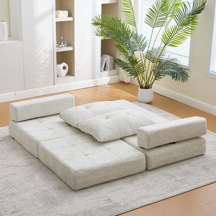 LVHOM Schlafsofa mit Schlaffunktion und Kissen, tragbares Klappsofa mit Rückenlehne, bis 200kg, für Wohnzimmer Büro, Beige – Bild 10