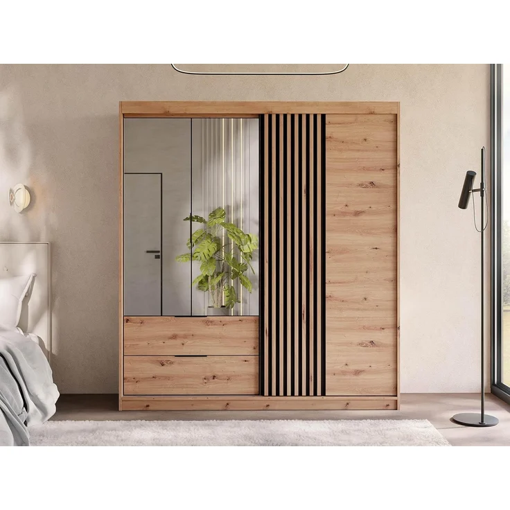 Kleiderschrank Mrynit 203 (Farbe: Artisan Eiche / Artisan Eiche + Schwarz) – Bild 2