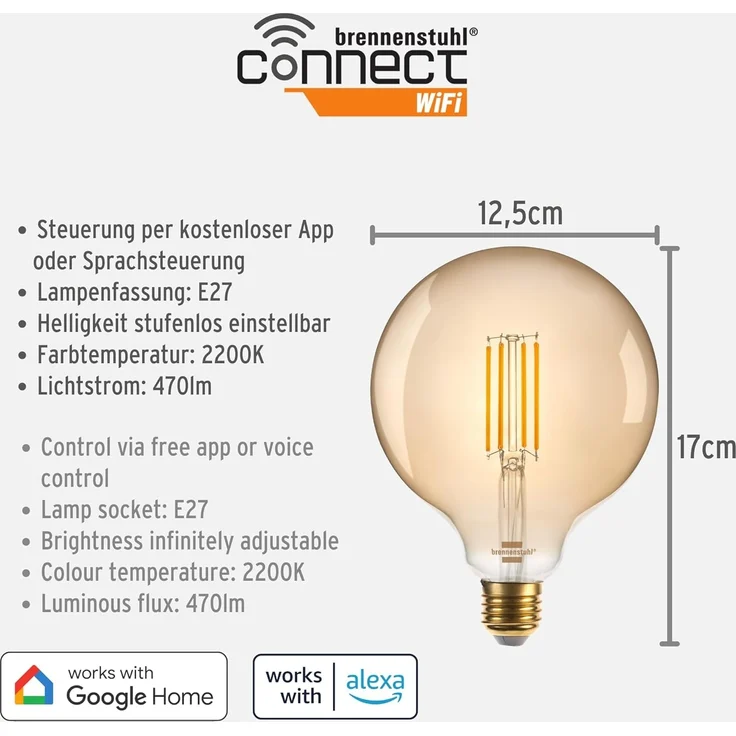 Brennenstuhl WiFi Filament LED Lampe Globe EEK F – Bild 2