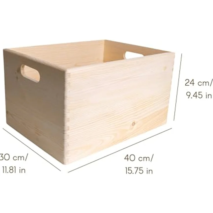 Creative Deco Holzkiste Obstkiste Korb 40x30x24cm (1cm) mit Griffen ohne Deckel, Hölzernen Kasten Holzbox Kiste – Bild 4