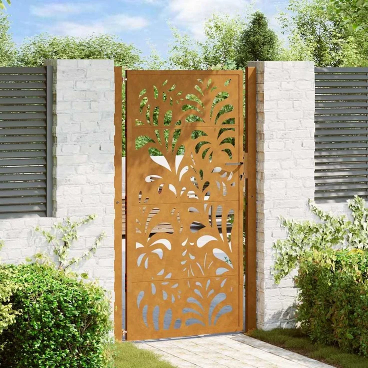 vidaXL Gartentor 100x175 cm Verwitterungsstahl Wellendesign 4100977 – Bild 1