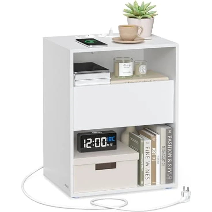 Vasagle Toolless-Technologie, superschnelle werkzeuglose Montage, Nachttisch, Beistelltisch mit Ladefunktion, Nachtschrank mit Schublade, modern, Schlafzimmer, Wohnzimmer, mattweiß LETDE777W04 – Bild 8