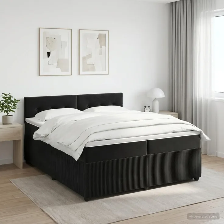 vidaXL Boxspringbett mit Matratze Schwarz 200 x 200 cm Samt 3451747