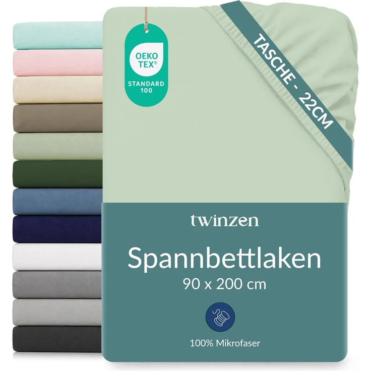 Twinzen Spannbettlaken Mikrofaser 90x200 Hellgrün Steghöhe 25 cm