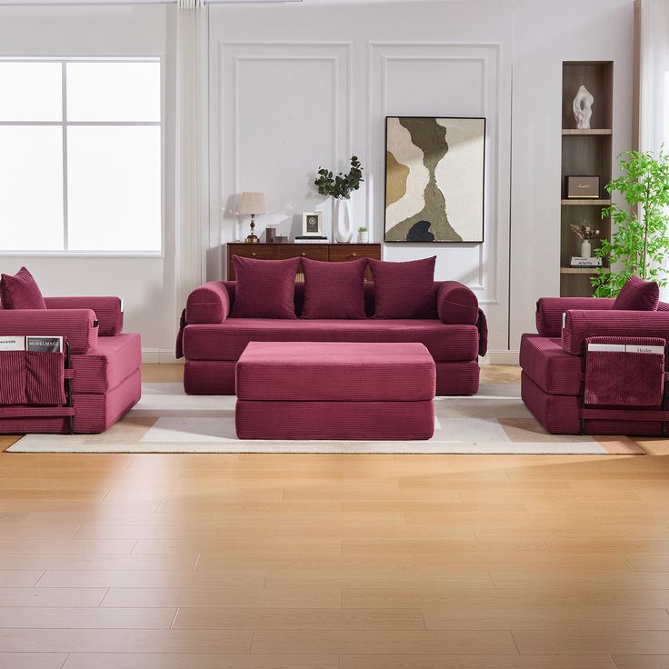 ZUBALIYA Ecksofa 94x67 cm, mit Ablageflächen, mit Cordbezug, mit breiten Armlehnen, modular aufgebaut, mit Schaumstoffpolsterung – Bild 13