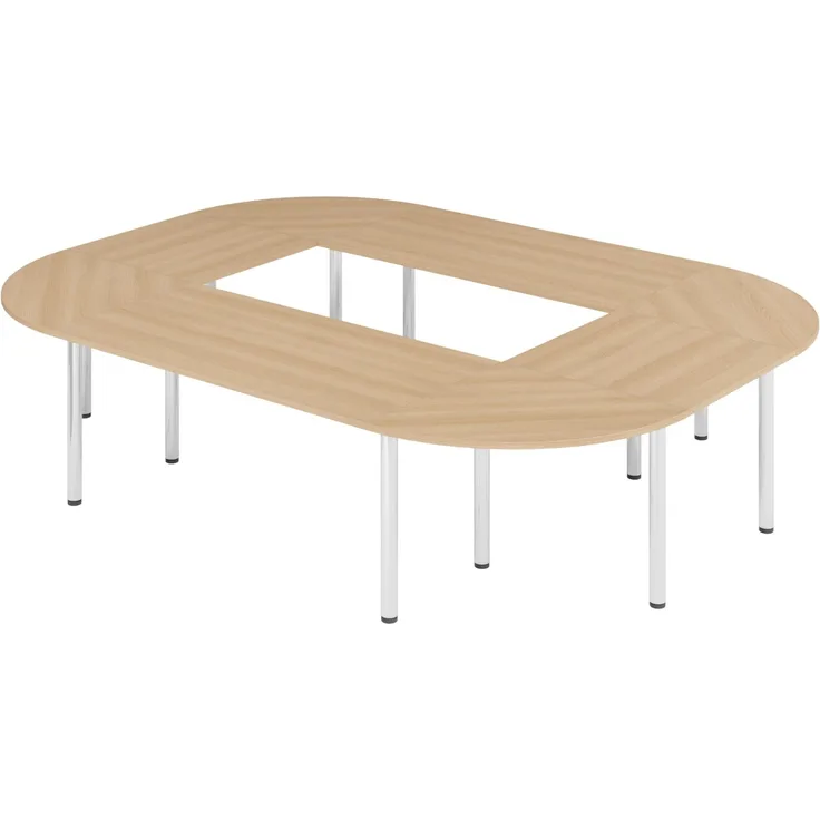 bümö Konferenztisch O-Form 320x240 cm großer Besprechungstisch in Eiche, Besprechungstisch mit Chromfüßen, Meetingtisch für 10 Personen, Tisch für Besprechungsraum & Meeting, SETK4-E-C