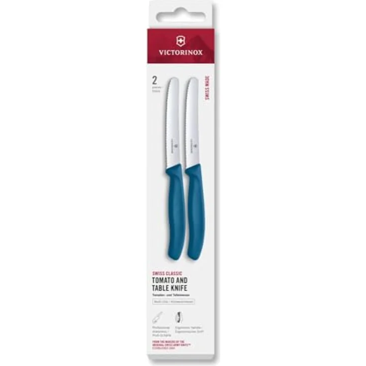 Victorinox Swiss Classic, Frühstücksmesser, Brötchenmesser Set 2teilig, Scharfe Klinge, Wellenschliff, 11 cm, Rostfreier Stahl, Blau – Bild 3
