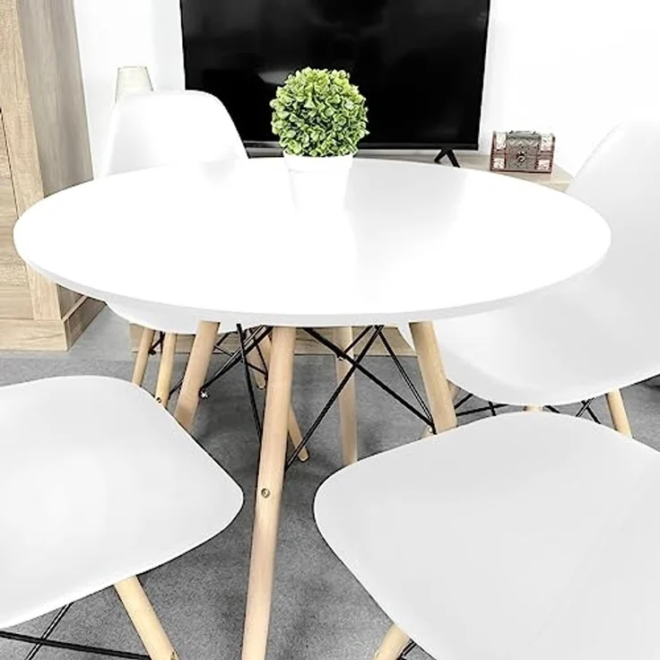 Homey Weißer runder Esstisch oder Küchentisch, Modell Malmö, Melamin, 80 cm (L) x 80 cm (B) x 75 cm (H) – Bild 2