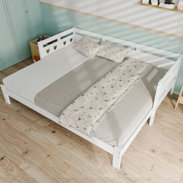Merax Daybett Tagesbett ,Ausziehbar Bett,90*190cm,Kiefer massiv, mit 2. Schlafgelegenheit und Rollrost Herzform Bett Weiß – Bild 6