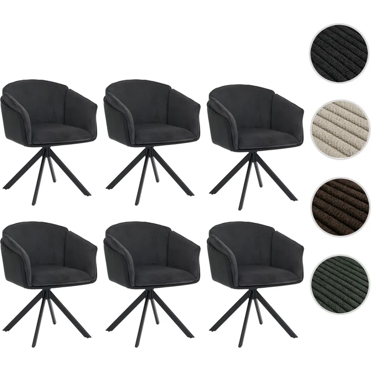 6er-Set Esszimmerstuhl HWC-R24, Küchenstuhl, drehbar Metall Kunstleder Stoff/Textil Cord ~ schwarz – Bild 10