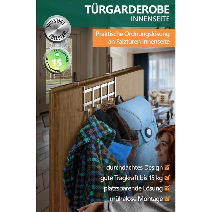 Lindenstein Türhaken Türhaken Innenseite Premium, Türen, (Packung, 1-St, 1), Ohne Bohren, langlebig, belastbar, rostfrei – Bild 2