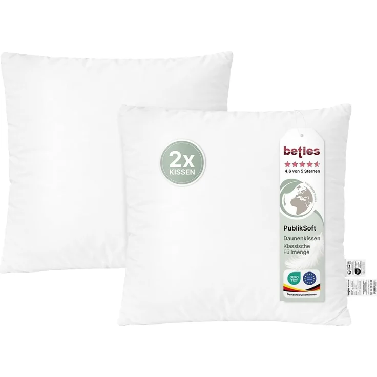 beties Daunenkissen PublikSoft, Füllung: 70% Daunen 30% Federn, Bezug: Baumwolle, Set, 2 Stück, ca. 40x40 cm waschbar, kein Lebendrupf