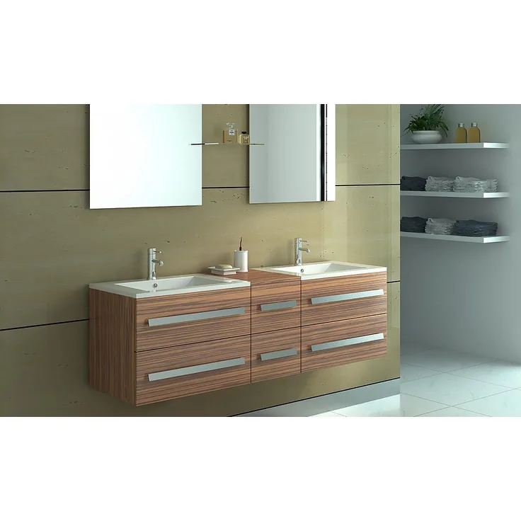 Jet-Line Badmöbelset ZÜRICH II, Badset in dunkler Holzoptik mit 6 Staufächern und Softclose Schubladen