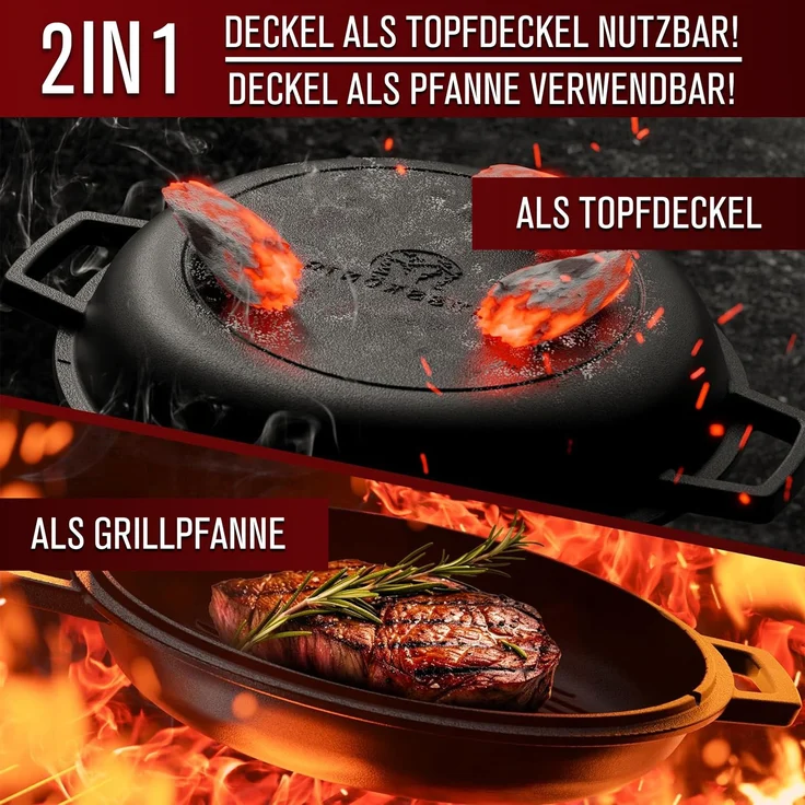 GUSSKÖNIG Dutch Oven 2in1 Topf Set 6,5L + Pflegepaste – Bild 7