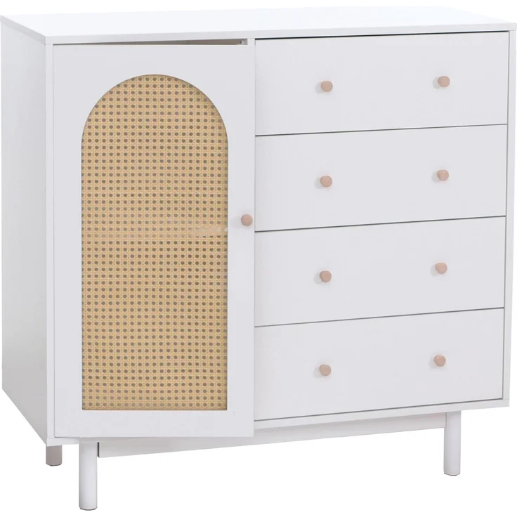 Kommode HWC-P52, Schrank Sideboard Highboard, Schubladen Staufächer, Poly-Rattan MDF Melamin 95x100x40cm ~ weiß – Bild 9