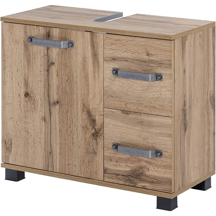 Schildmeyer Milan Waschbeckenunterschrank 134889, eiche landhaus Dekor, 65 x 32 x 59 cm