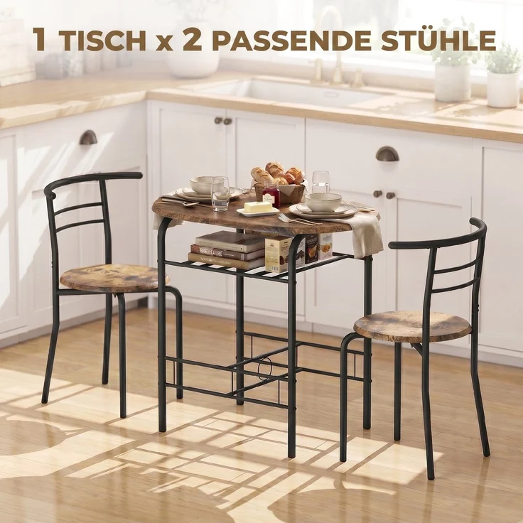 HOMCOM Essgruppe, MDF, Metall, Rustikal-Braun, 80L x 52B x 76H cm – Bild 4