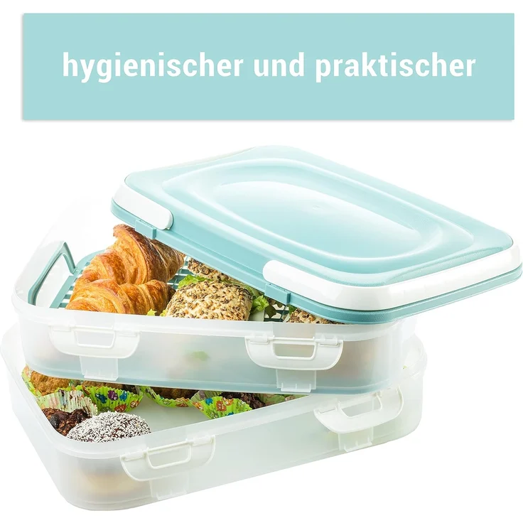 Centi Kuchentransportbox Transportbox für Kuchen und Muffins, 2 Etagen, grün, Kunststoff, (1er-Set), Transportbox für Kuchen & Muffins – Bild 3