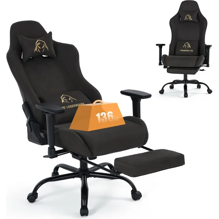 MALOL Gaming Stuhl, Bürostuhl Ergonomisch, Komfortabler Gamingstuhl für Büro & Gaming, Ergonomische Lumbalstütze, 90°-135° Neigbar, 9,5cm Höhenverstellbar, Fußstütze, 4D Armlehnen, Gris Foncé