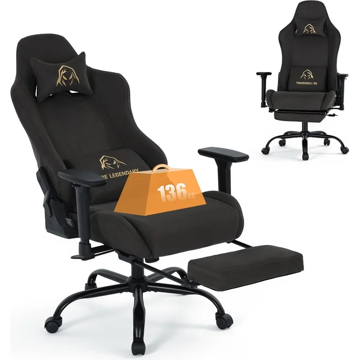 MALOL Gaming Stuhl, Bürostuhl Ergonomisch, Komfortabler Gamingstuhl für Büro & Gaming, Ergonomische Lumbalstütze, 90°-135° Neigbar, 9,5cm Höhenverstellbar, Fußstütze, 4D Armlehnen, Gris Foncé