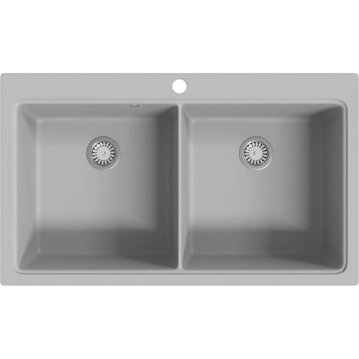 Granitspüle Doppelbecken, Waschbecken für Küche Grau – Bild 6