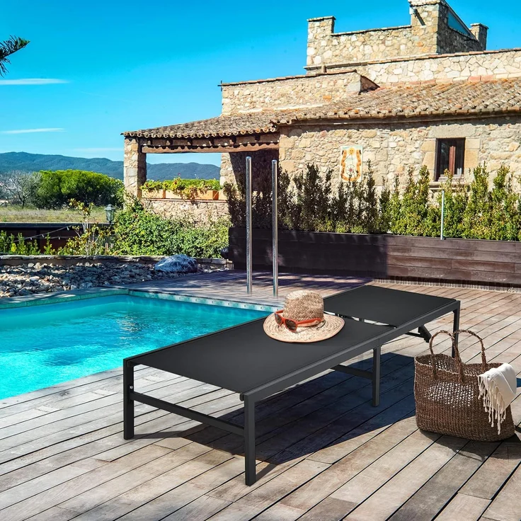 COSTWAY Sonnenliege mit 6-stufig verstellbarer Rückenlehne 150kg belastbar, Stahl/Stoff schwarz, 64 x 198 x 67-103 cm (L x B x H) – Bild 9