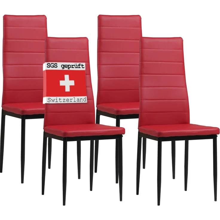 Albatros Esszimmerstühle MILANO 4er Set, Rot - Polsterstuhl mit Kunstleder-Bezug, Modernes Stilvolles Design am Esstisch - Küchenstuhl oder Stuhl Esszimmer mit hoher Belastbarkeit bis 110kg – Bild 1