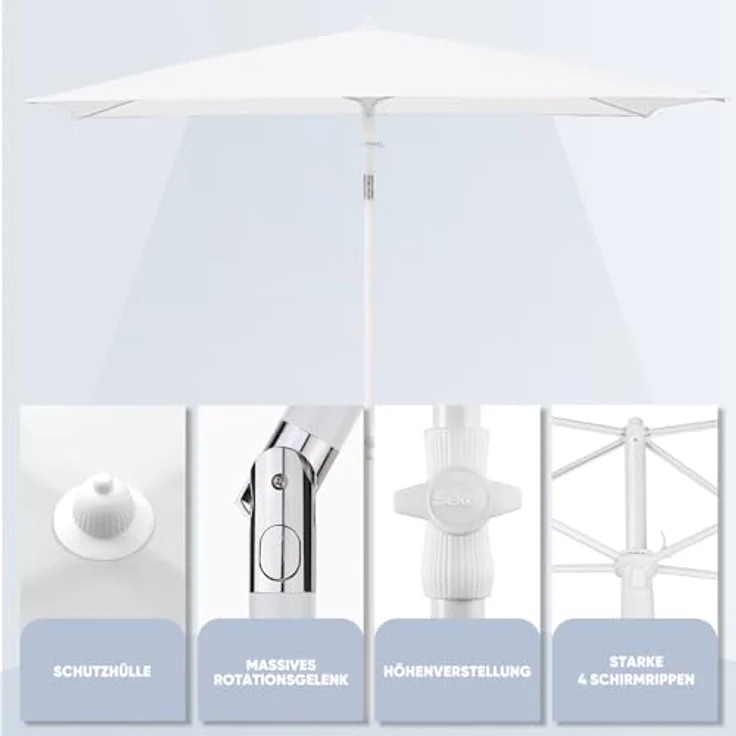 Sekey 180 × 125 cm Sonnenschirm mit Schutzhülle, Balkonschirm Gartenschirm Terrassenschirm, Sonnenschutz UPF50+, Kippbar, Höhenverstellbar, Rechteckig- Creme – Bild 6