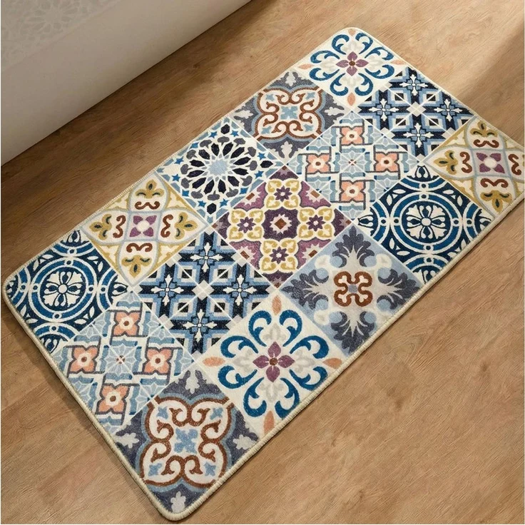 Gino Falcone Badematte Aquata GF-160, Badvorleger, Badezimmer Teppich, Höhe 7 mm, rutschhemmend beschichtet, fußbodenheizungsgeeignet, Kunstfaser, rechteckig, Badteppich, bedruckt, Fliesen Optik, rechteckig – Bild 1