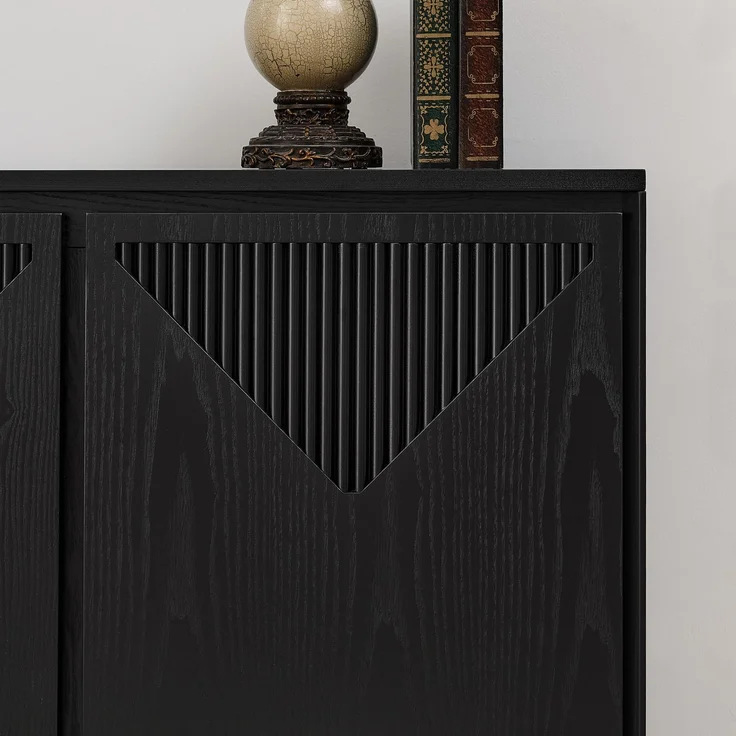 DESVIAE Sideboard Schwarz aus Massivholz/MDF – 109,22x54,94x17,78 cm – V-Rillen, Kabelöffnungen – Bild 8