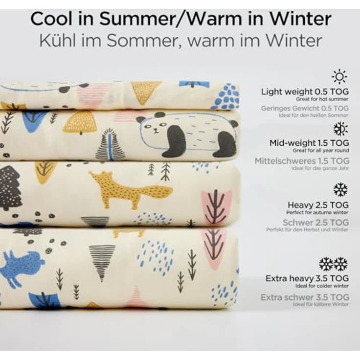 Duomiaomiao Baby Schlafsack, 1x Winterschlafsack, Panda/2.5 Tog, 65cm / Babygröße 70-80cm, 100% Baumwolle – Bild 5