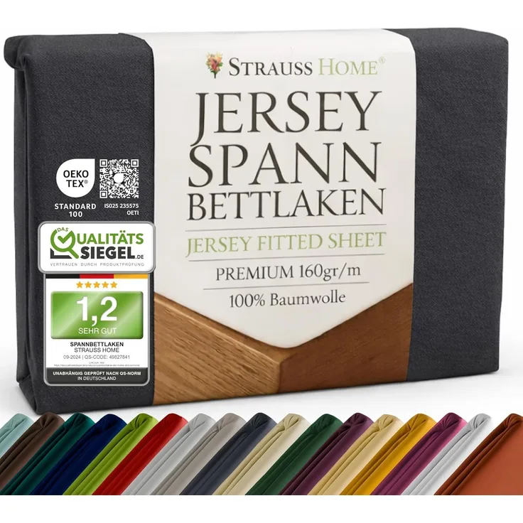 Strauss Home Spannbettlaken Premium, Gummizug: Rundumgummi, 150gr/m2 Premium Jersey 100% Baumwolle