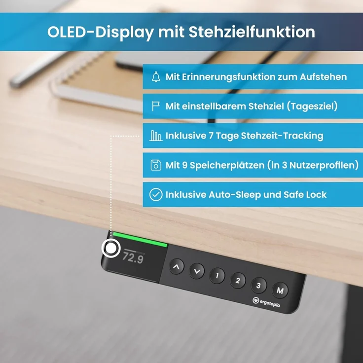 Desktopia Pro X - Elektrisch höhenverstellbarer Schreibtisch / Ergonomischer Tisch mit Memory-Funktion, Ahorn, Gestell Schwarz, 160x80 cm – Bild 3