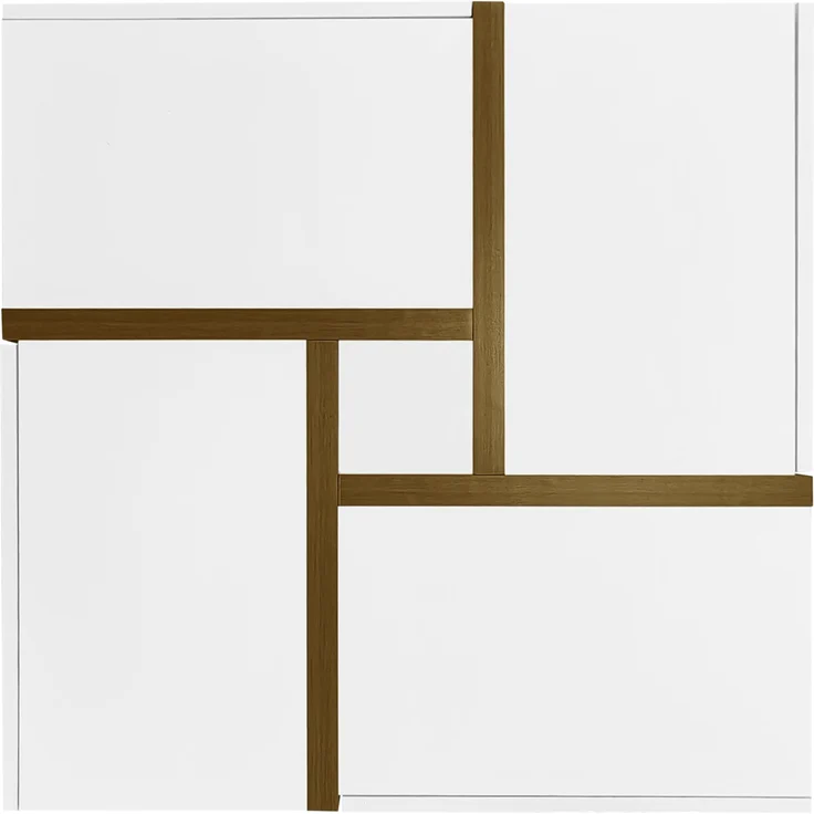 Merax Hochglanz-Couchtisch, Tisch mit 4 Schubladen, einzigartige Farbabstimmung und Liniendesign, Stauraum unten. 78*78*34,8cm, Weiß und Holzfarbe – Bild 8