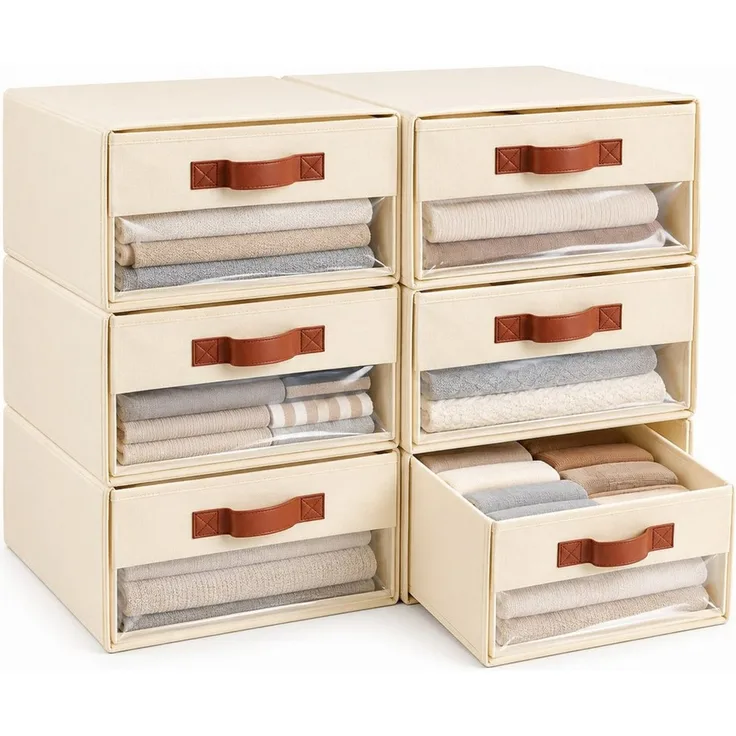 LEMLIT Aufbewahrungskorb 3 Stück Schubladen Kleiderschrank Organizer Faltboxen mit Fenster (6 Stück, 6 St, 40 x 32 x 17 cm), faltbar und stapelbar, mit Sichtfenster für Kleiderschrank